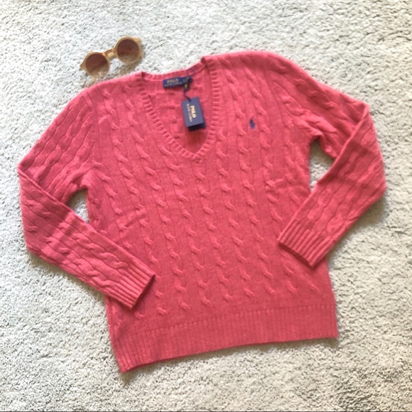 Polo Ralph Lauren Sweaters - POLO RL red cable knit cashmere sweater NWT L